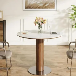 31.5" Round Conference Table, Small Wood Meeting Room Table for 2-4 People