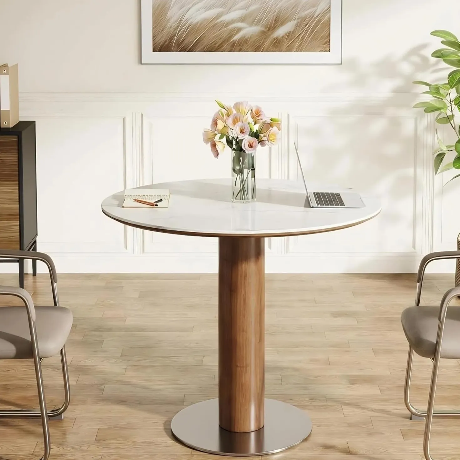 31.5" Round Conference Table, Small Wood Meeting Room Table for 2-4 People