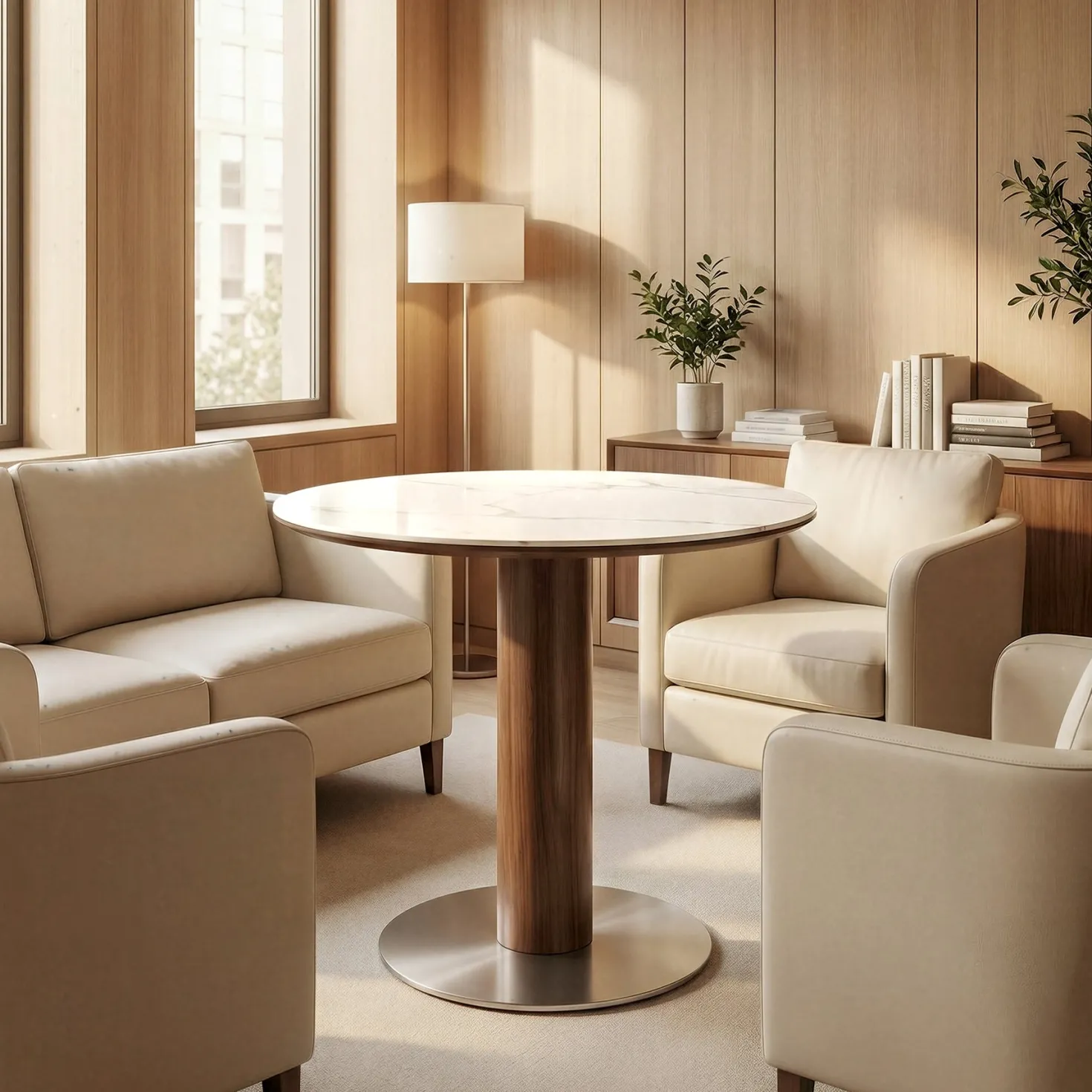 31.5" Round Conference Table, Small Wood Meeting Room Table for 2-4 People