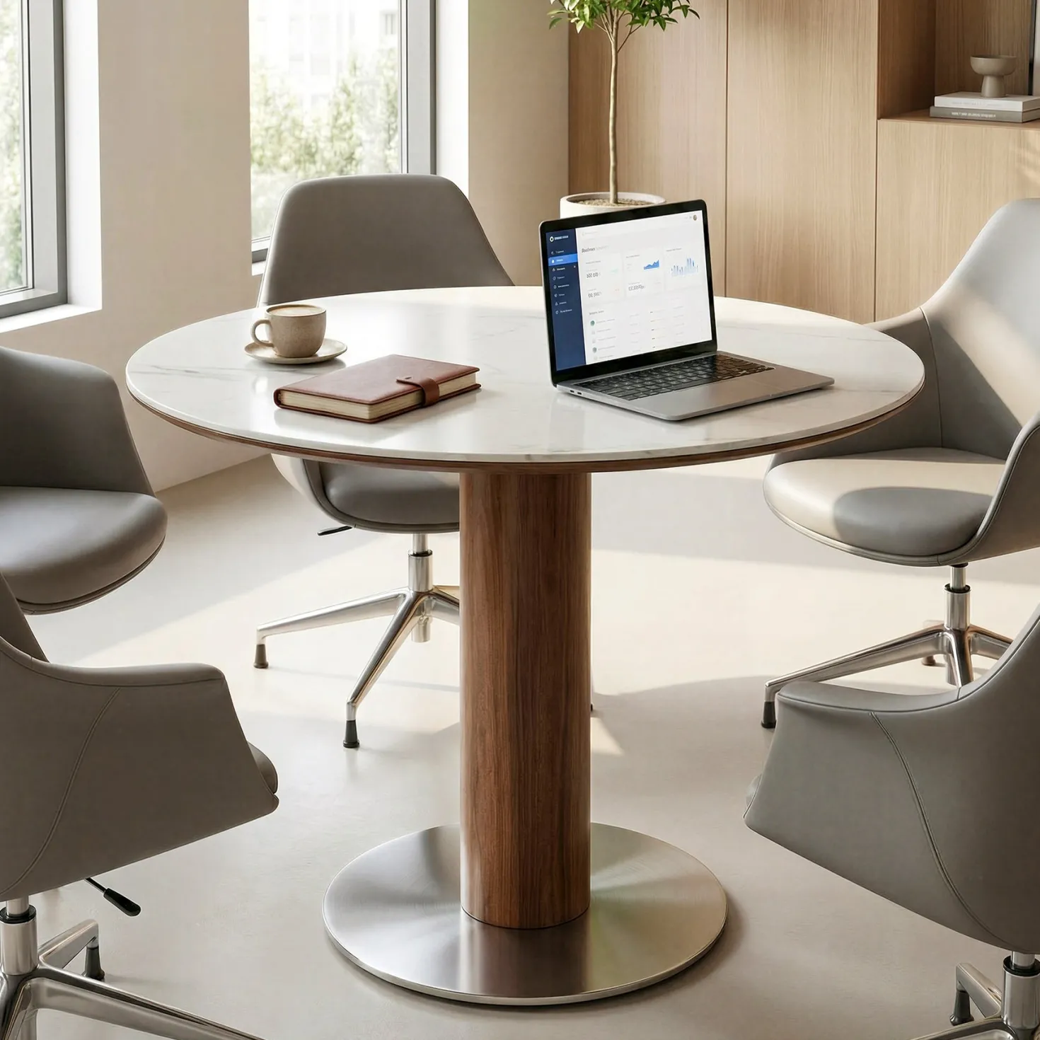 31.5" Round Conference Table, Small Wood Meeting Room Table for 2-4 People