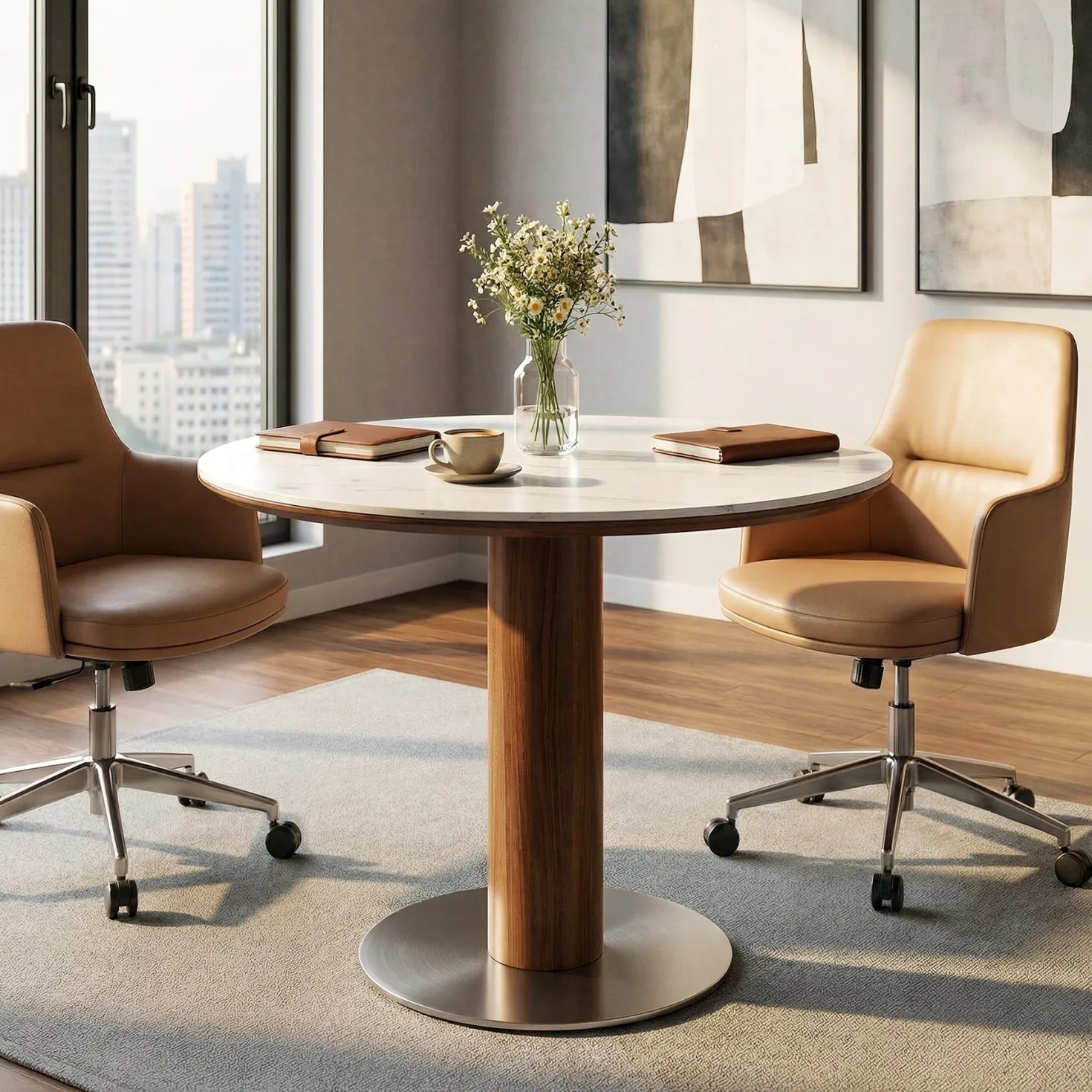 31.5" Round Conference Table, Small Wood Meeting Room Table for 2-4 People