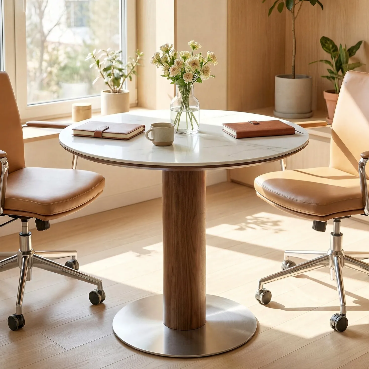 31.5" Round Conference Table, Small Wood Meeting Room Table for 2-4 People