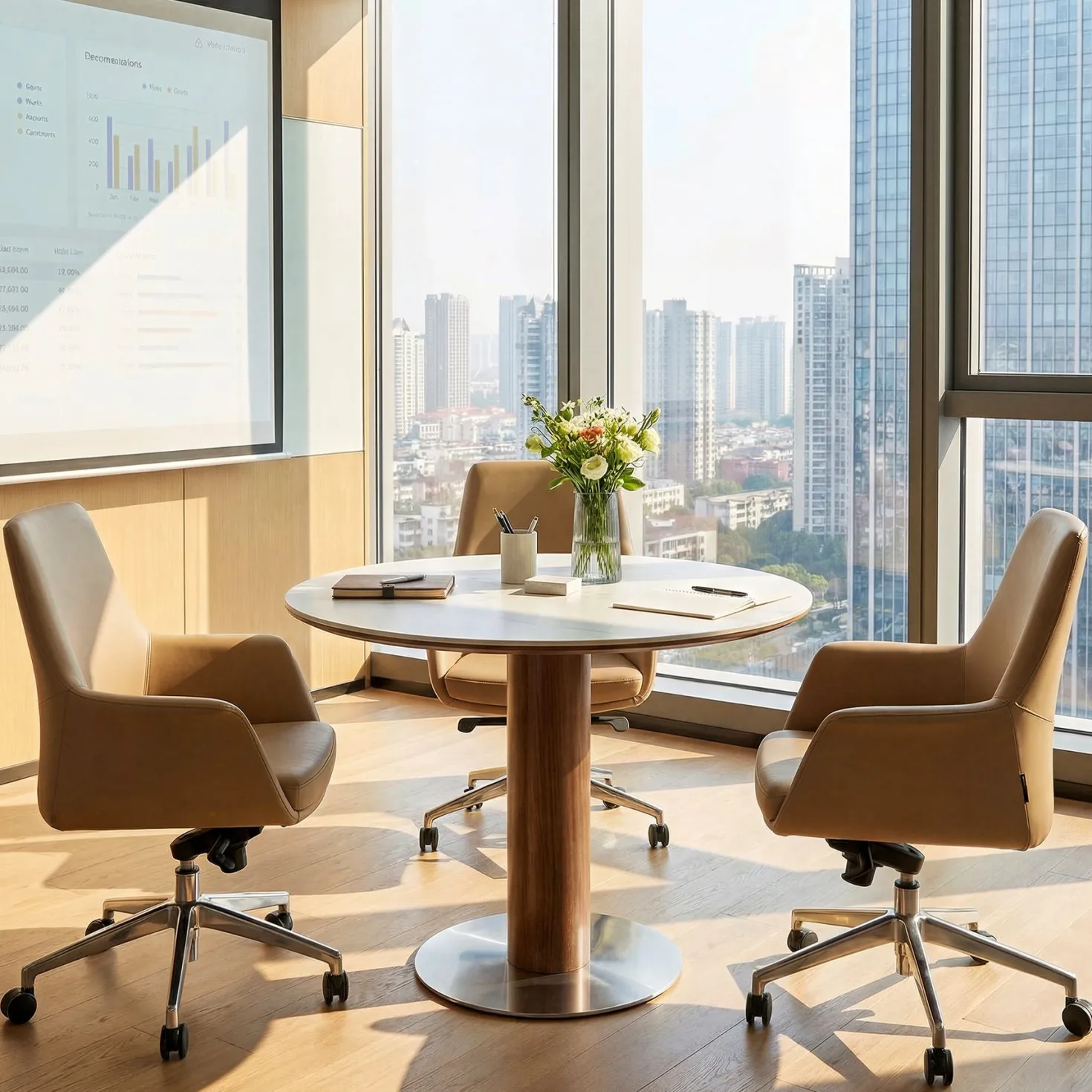 31.5" Round Conference Table, Small Wood Meeting Room Table for 2-4 People