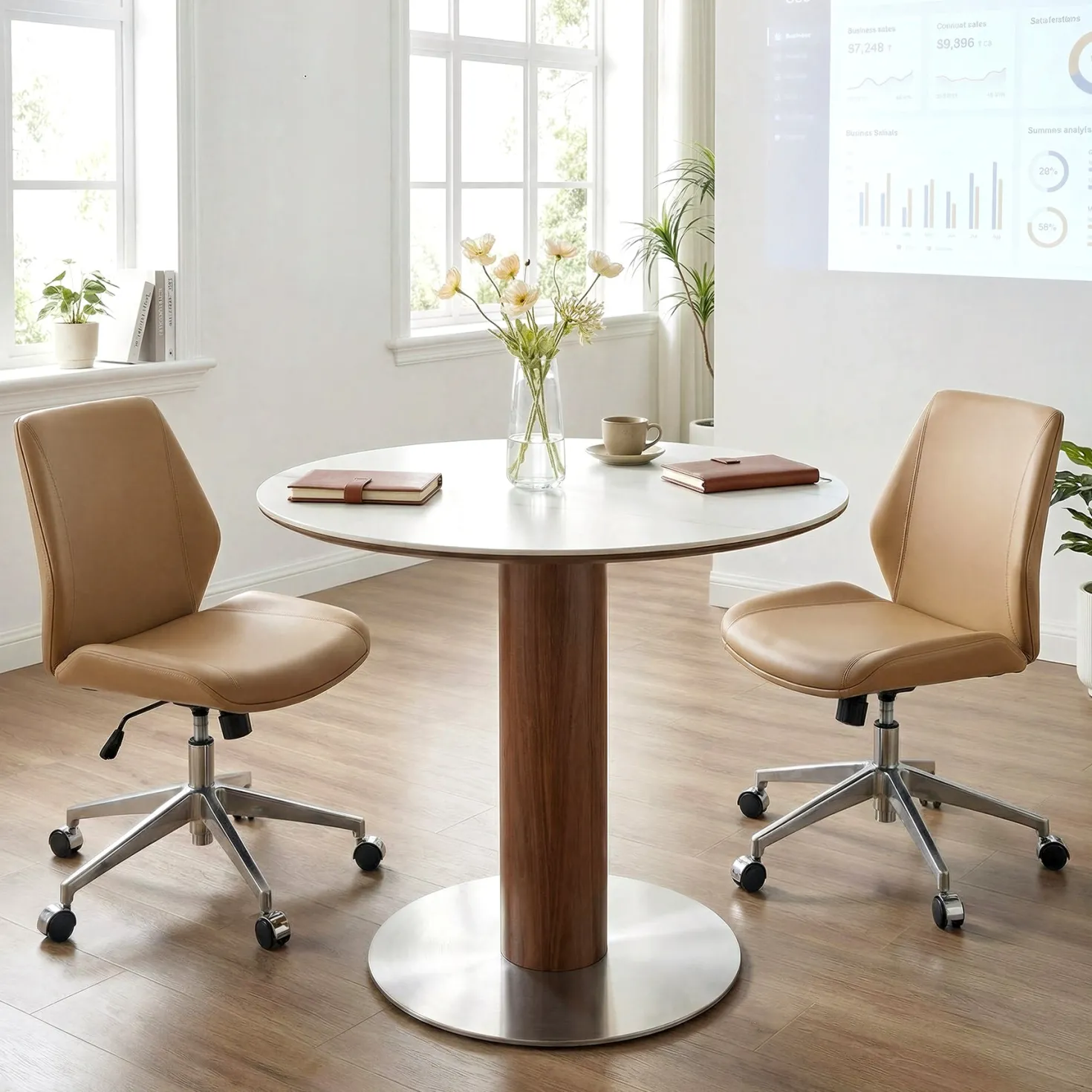31.5" Round Conference Table, Small Wood Meeting Room Table for 2-4 People