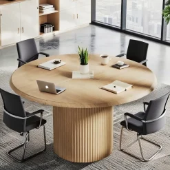47" Round Conference Table with Fluted Metal Base for 4-6 People