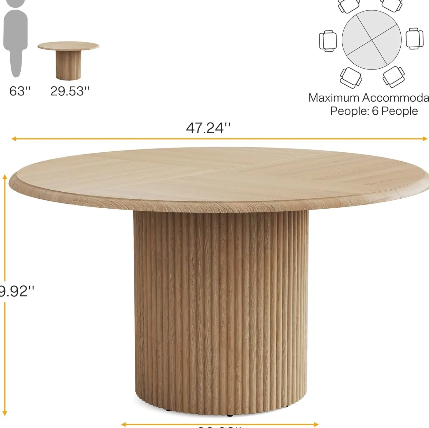 47" Round Conference Table with Fluted Metal Base for 4-6 People