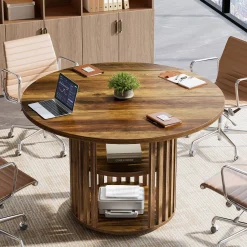 47" Round Conference Table, Wooden Small Meeting Room Table for 4