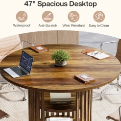 47" Round Conference Table, Wooden Small Meeting Room Table for 4