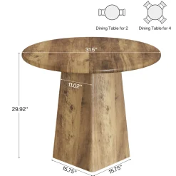 31.5" Round Dining Room, Farmhouse Kitchen Dinner Table with Square Base for 2-4