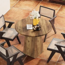 31.5" Round Dining Room, Farmhouse Kitchen Dinner Table with Square Base for 2-4