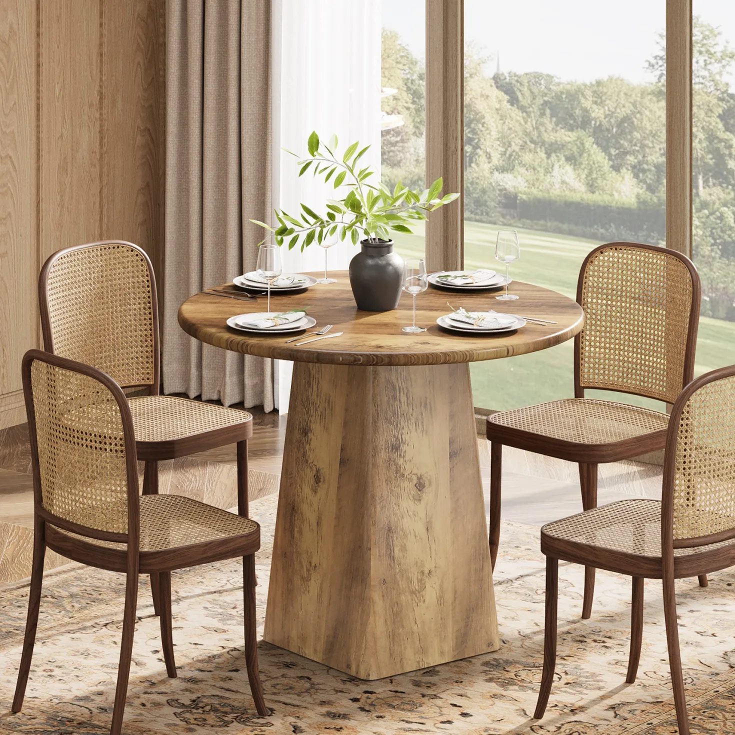 31.5" Round Dining Room, Farmhouse Kitchen Dinner Table with Square Base for 2-4