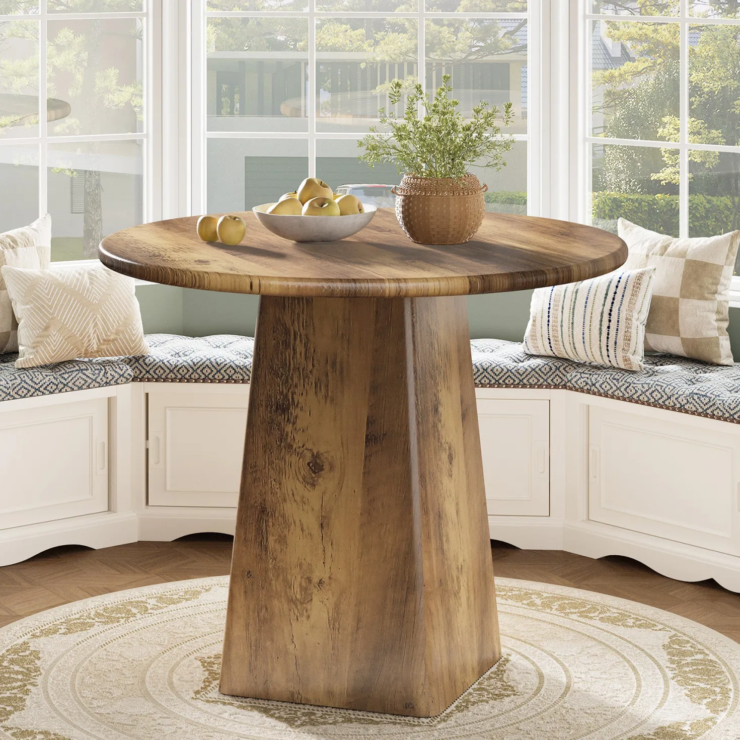 31.5" Round Dining Room, Farmhouse Kitchen Dinner Table with Square Base for 2-4