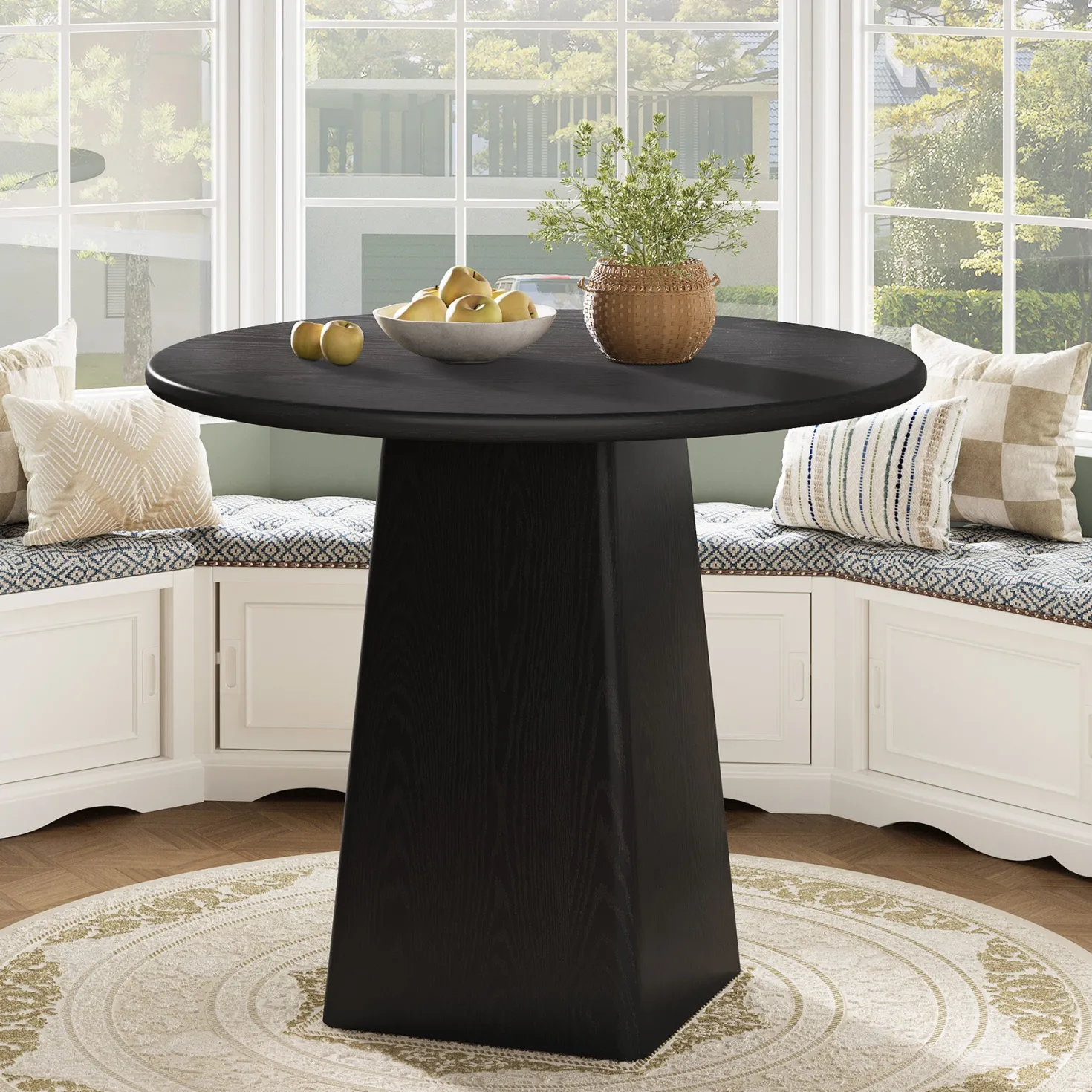 31.5" Round Dining Room, Farmhouse Kitchen Dinner Table with Square Base for 2-4