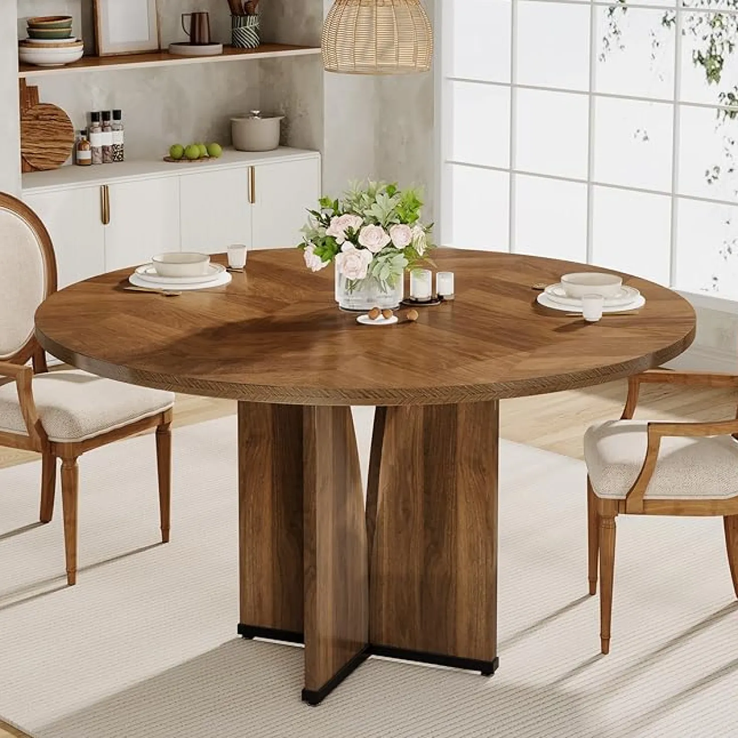 39" Round Dining Table, Farmhouse Kitchen Table for 4 People