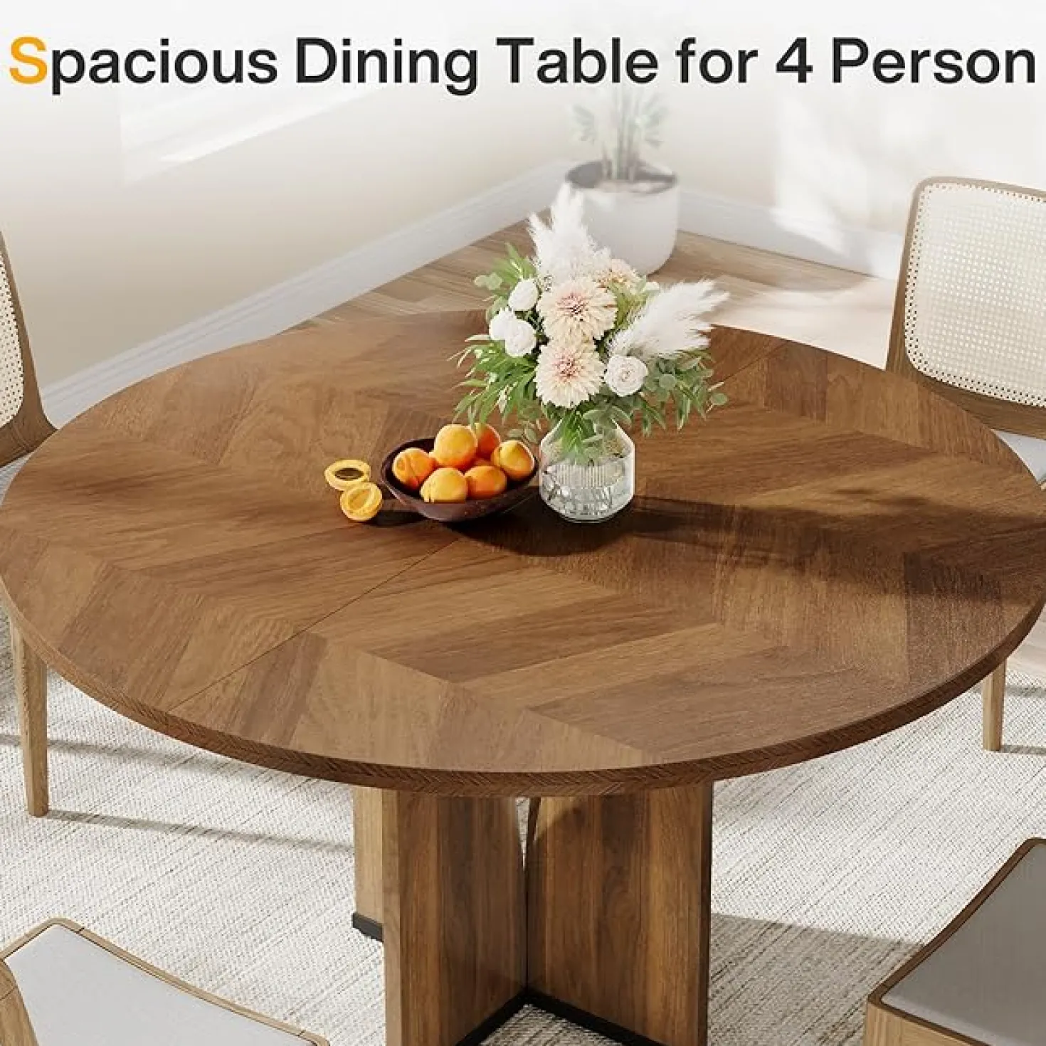 39" Round Dining Table, Farmhouse Kitchen Table for 4 People