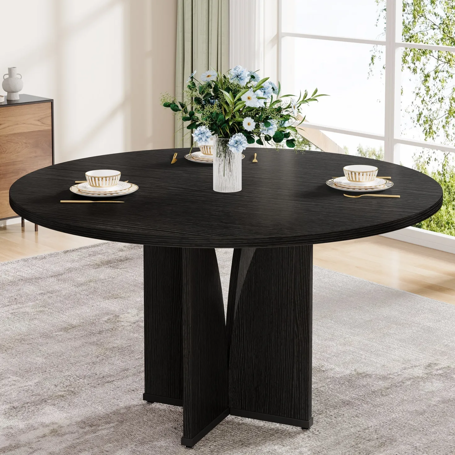 39" Round Dining Table, Farmhouse Kitchen Table for 4 People