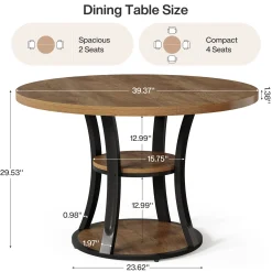 39.37" Round Dining Table, Farmhouse Kitchen Table with Storage for 4 People