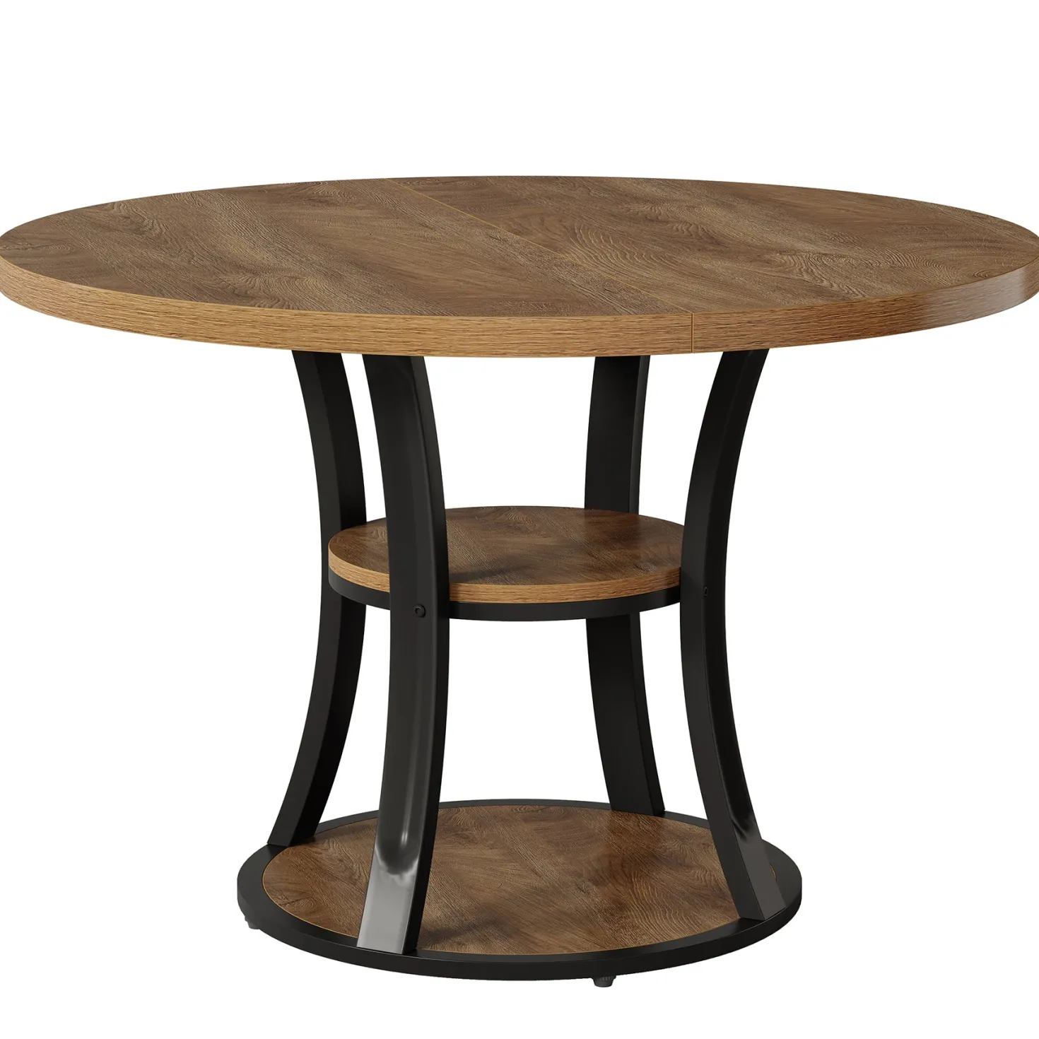 39.37" Round Dining Table, Farmhouse Kitchen Table with Storage for 4 People
