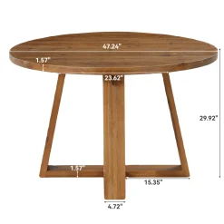 47.2" Round Dining Table, Farmhouse Solid Wood Kitchen Table with Trestle Base for 4