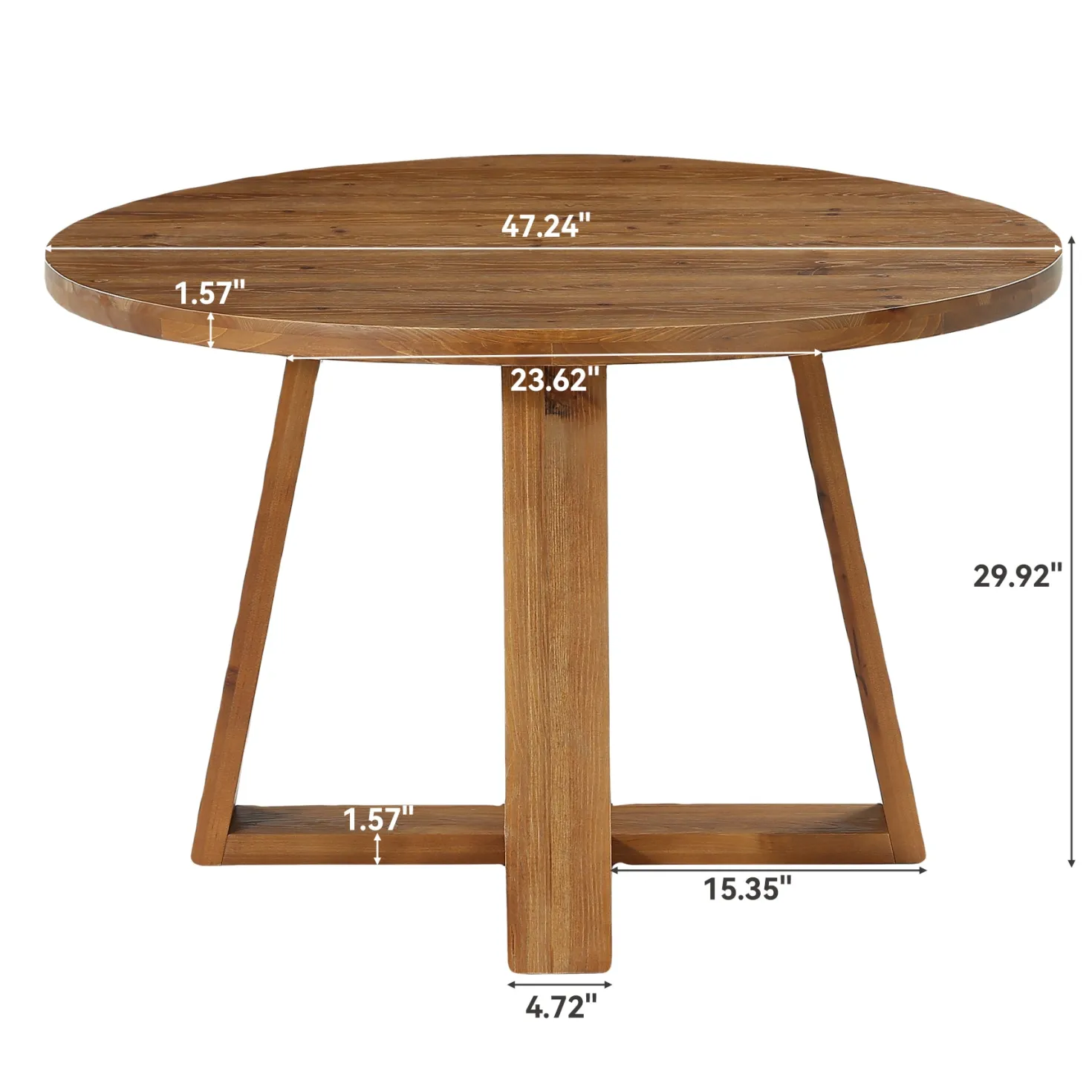 47.2" Round Dining Table, Farmhouse Solid Wood Kitchen Table with Trestle Base for 4