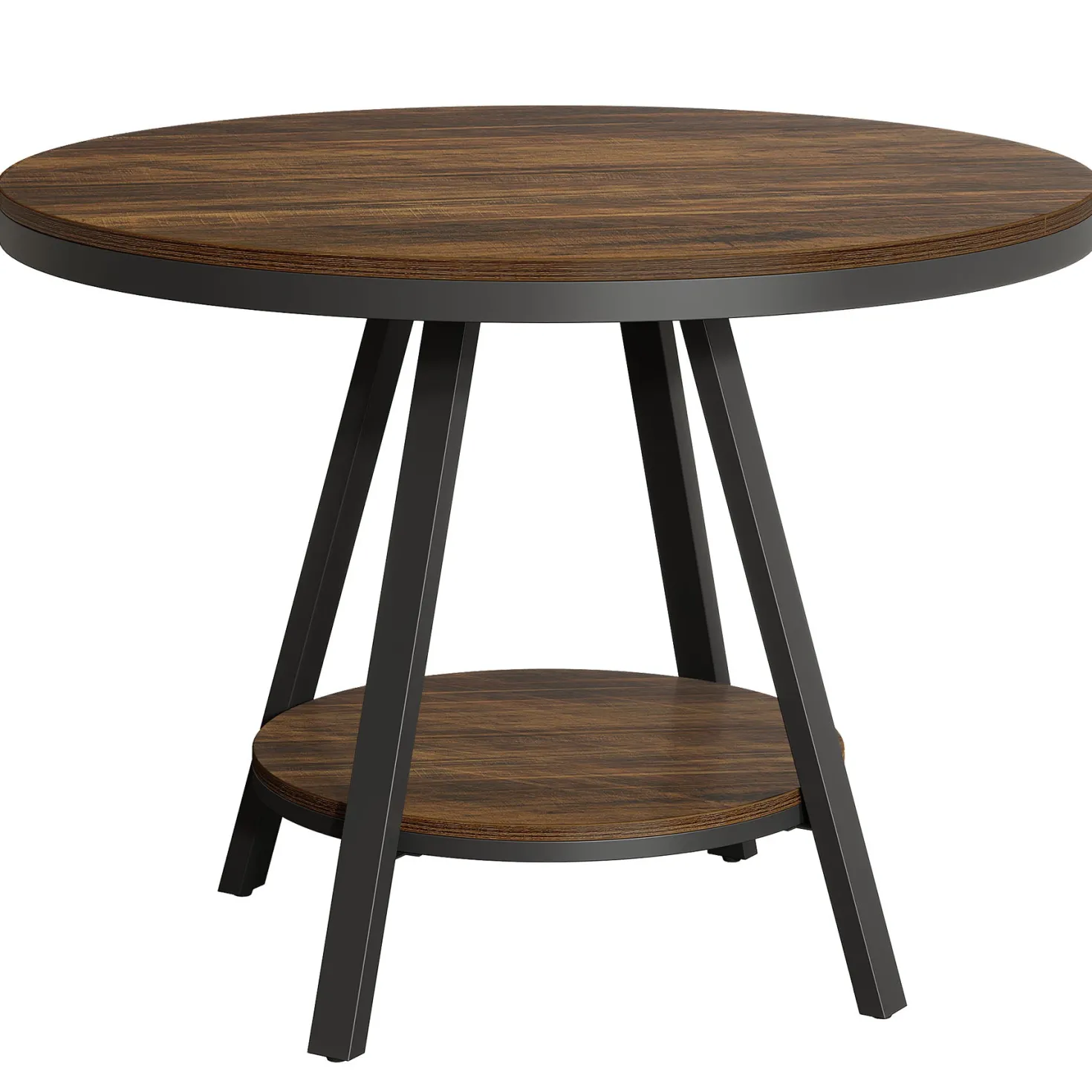 35" Round Dining Table for 2-4 People, 2-Tier Industrial Small Kitchen Dinner