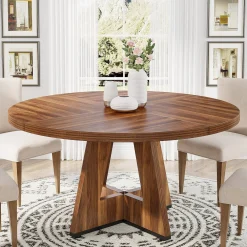 47" Round Dining Table for 4-6, Farmhouse Kitchen Table Table for Dining Room