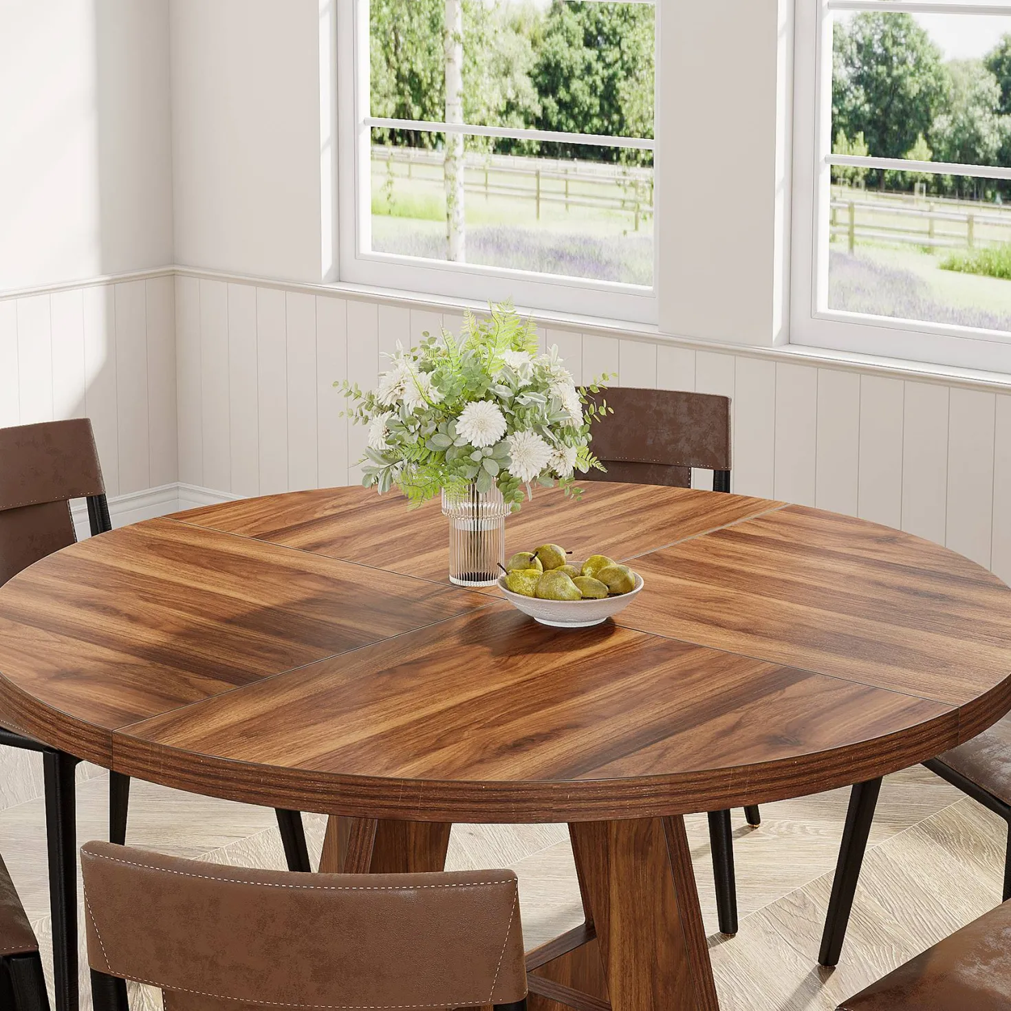 47" Round Dining Table for 4-6, Farmhouse Kitchen Table Table for Dining Room