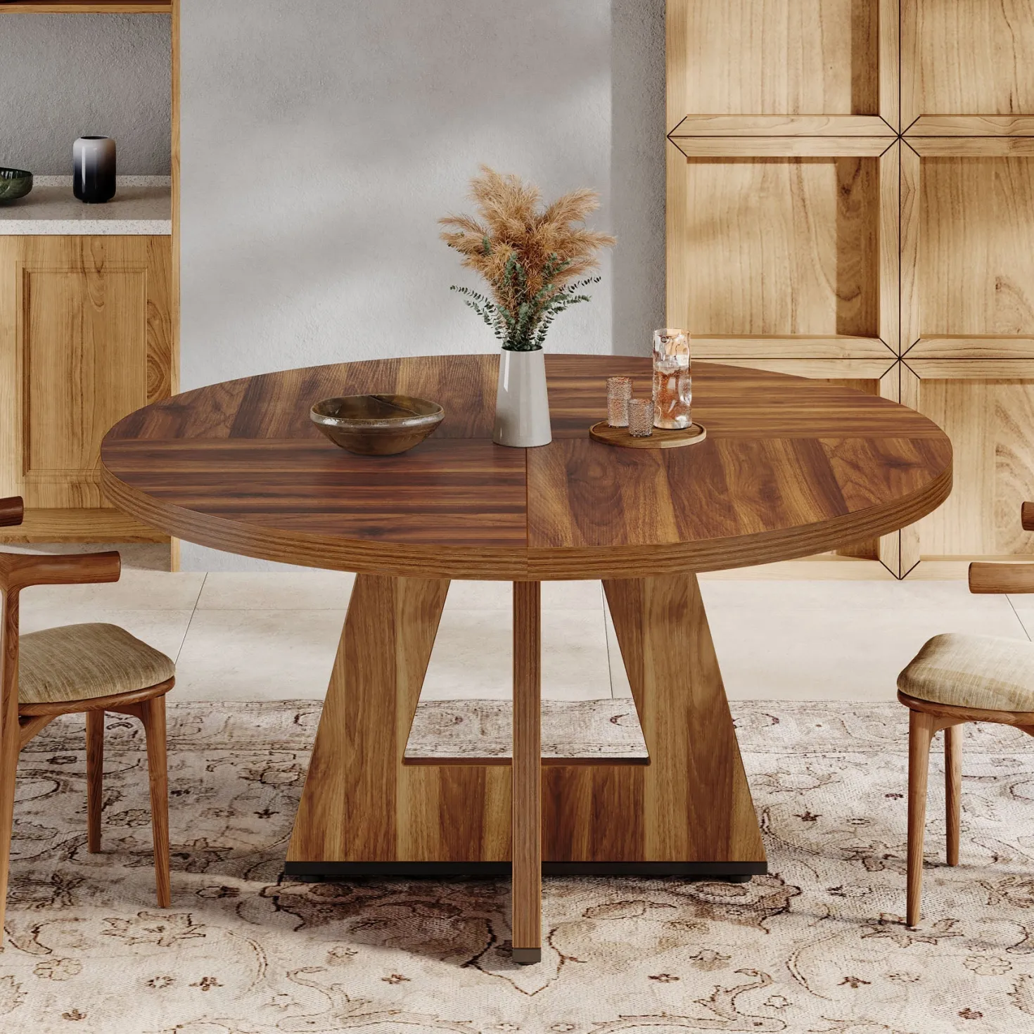 47" Round Dining Table for 4-6, Farmhouse Kitchen Table Table for Dining Room