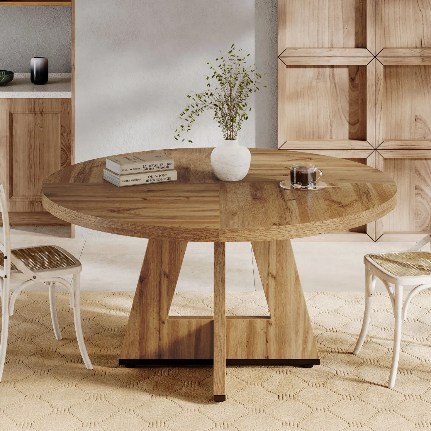 47" Round Dining Table for 4-6, Farmhouse Kitchen Table Table for Dining Room