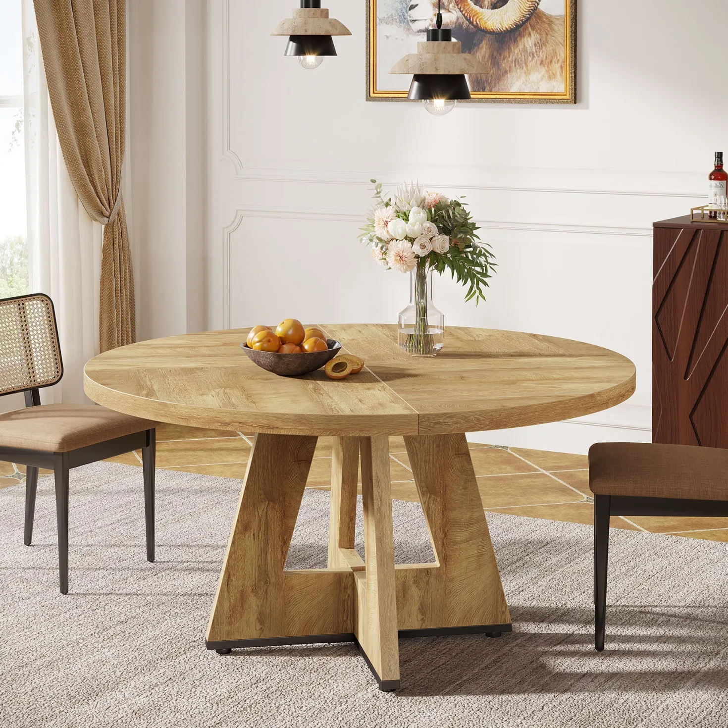 47" Round Dining Table for 4-6, Farmhouse Kitchen Table Table for Dining Room