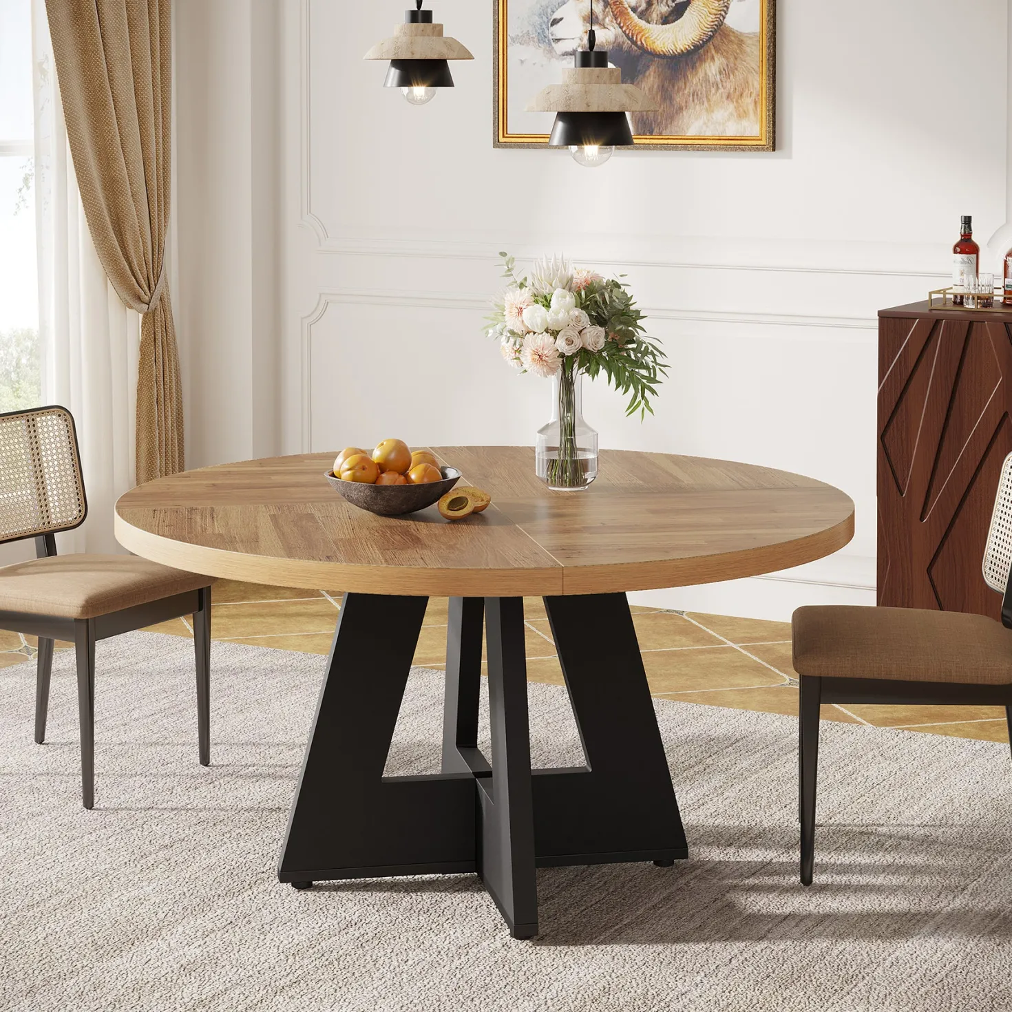 47" Round Dining Table for 4-6, Farmhouse Kitchen Table Table for Dining Room