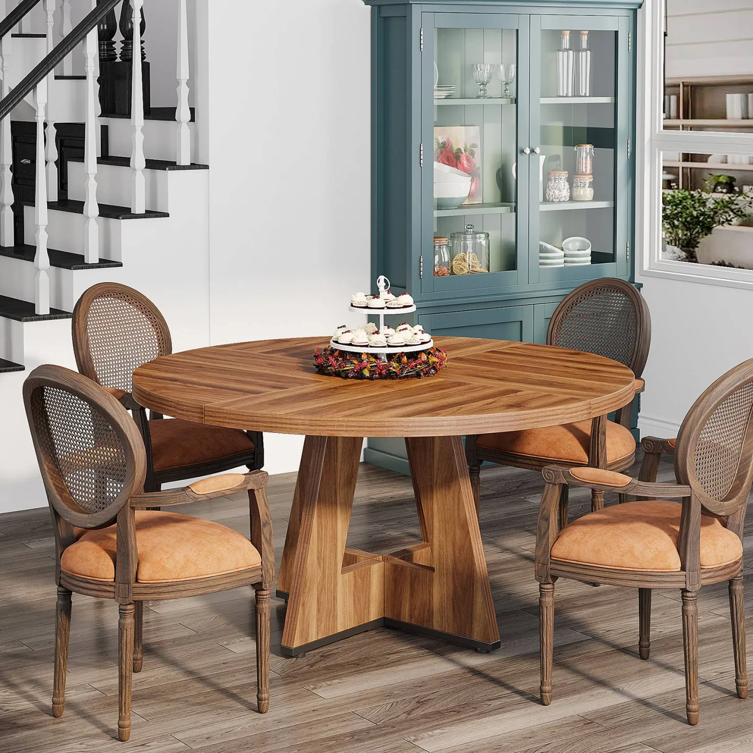47" Round Dining Table for 4-6, Farmhouse Kitchen Table Table for Dining Room