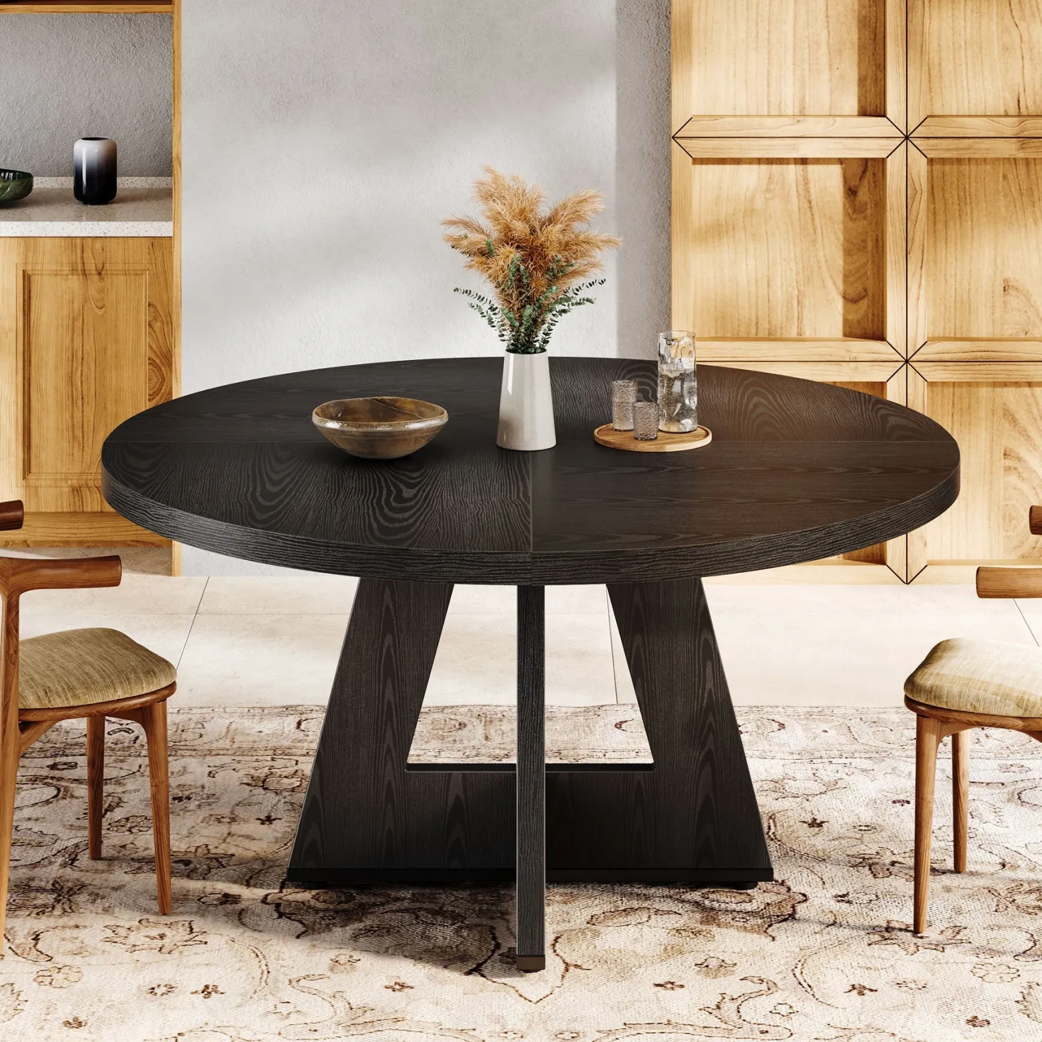 47" Round Dining Table for 4-6, Farmhouse Kitchen Table Table for Dining Room