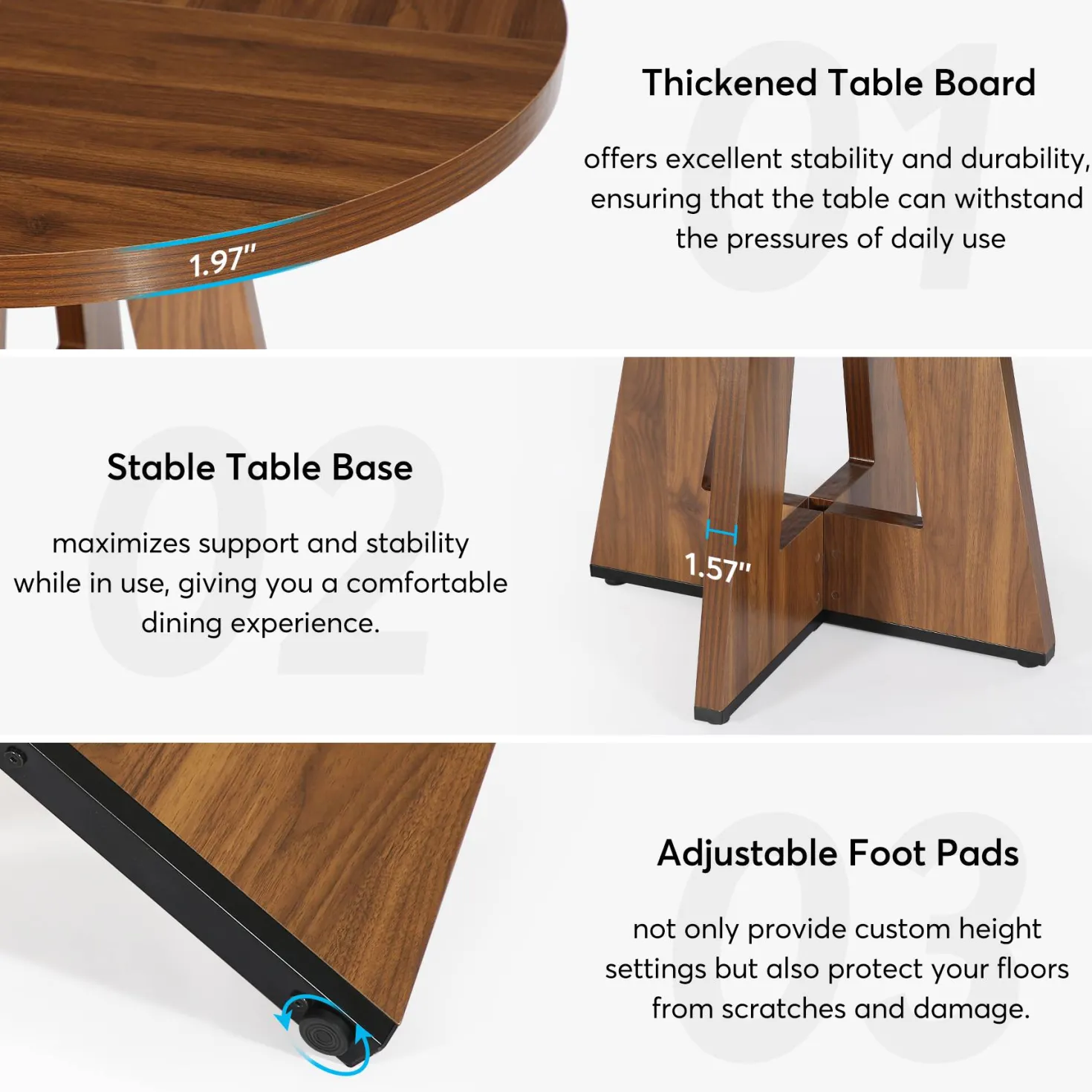 47" Round Dining Table for 4-6, Farmhouse Kitchen Table Table for Dining Room