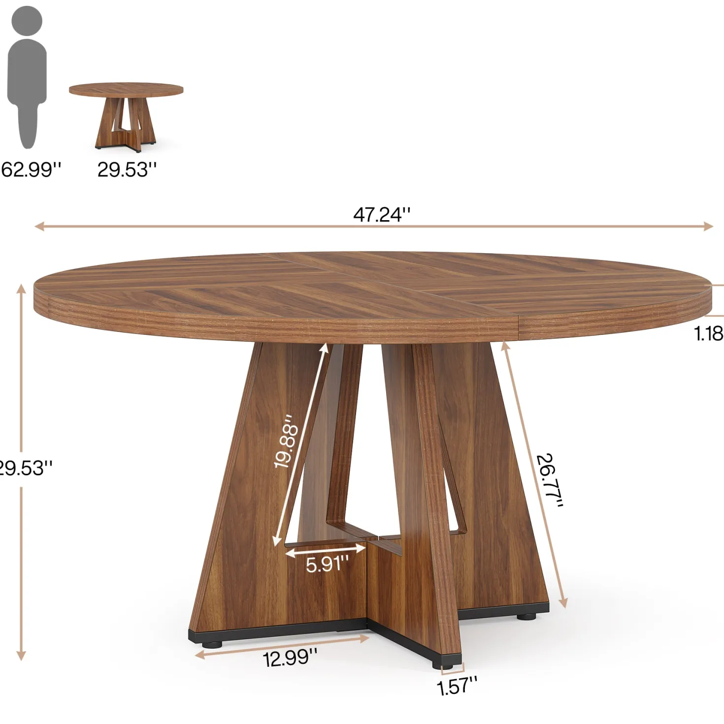 47" Round Dining Table for 4-6, Farmhouse Kitchen Table Table for Dining Room