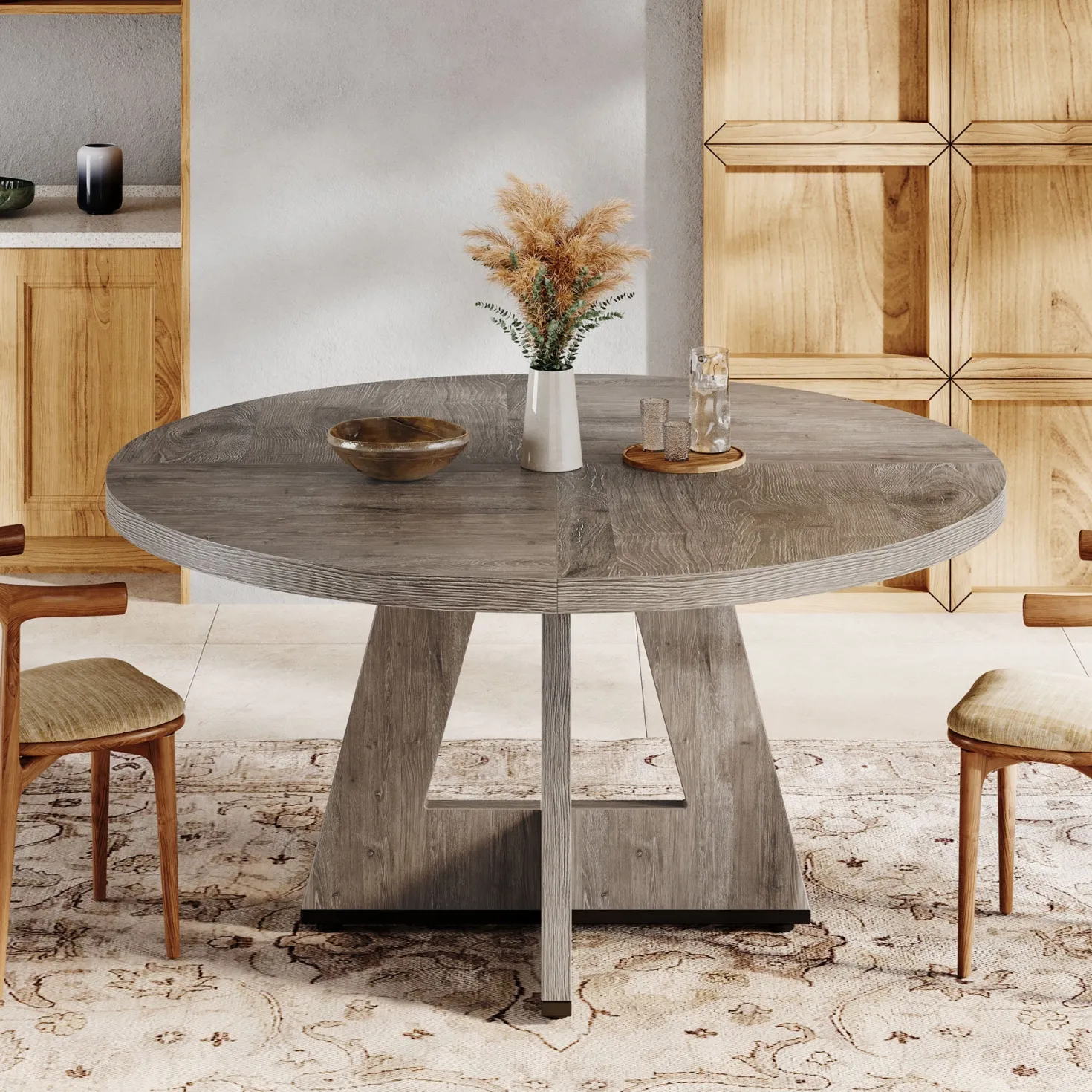 47" Round Dining Table for 4-6, Farmhouse Kitchen Table Table for Dining Room
