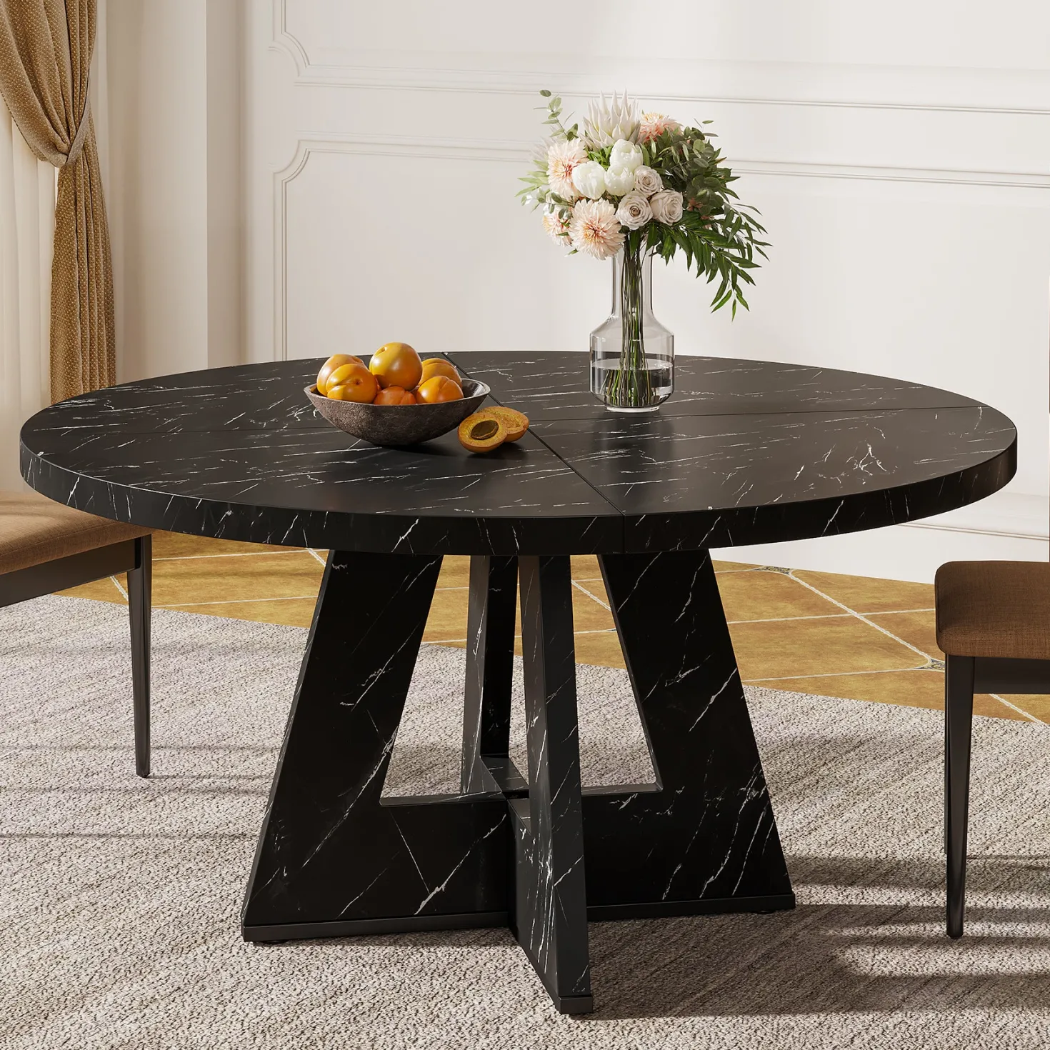 47" Round Dining Table for 4-6, Farmhouse Kitchen Table Table for Dining Room