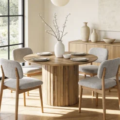 47" Round Dining Table for 4-6, Modern Kitchen Table with Fluted Pedestal Base for Dining Room