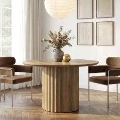 47" Round Dining Table for 4-6, Modern Kitchen Table with Fluted Pedestal Base for Dining Room