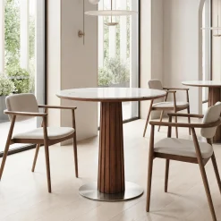 31.5" Round Dining Table, Kitchen Table with Sintered Stone Top and Stainless Steel Base for Kitchen, Dining Room