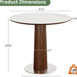 31.5" Round Dining Table, Kitchen Table with Sintered Stone Top and Stainless Steel Base for Kitchen, Dining Room