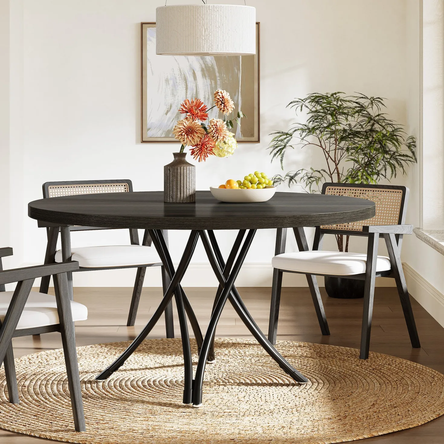 47" Round Dining Table, Modern Circle Kitchen Table for 4