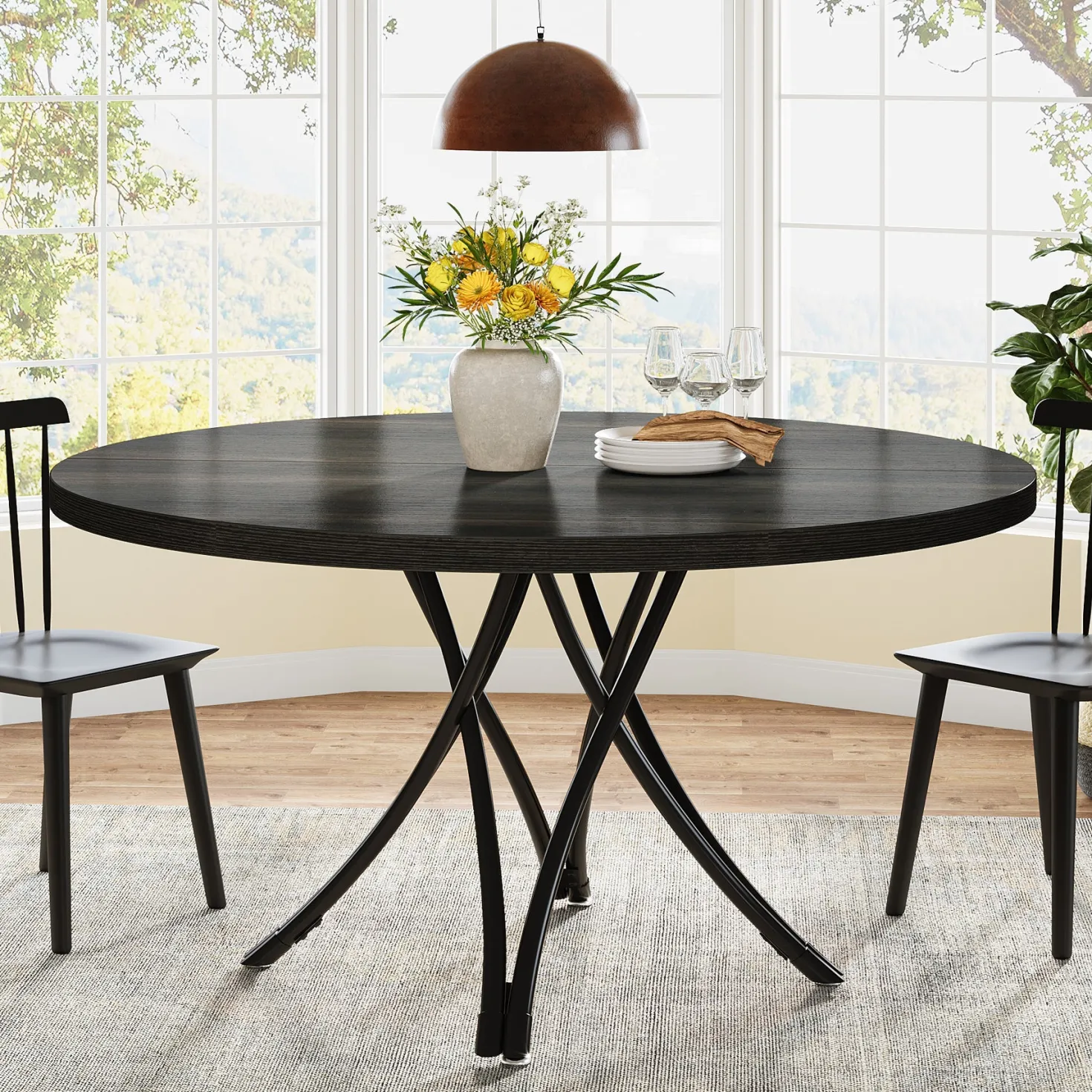 47" Round Dining Table, Modern Circle Kitchen Table for 4