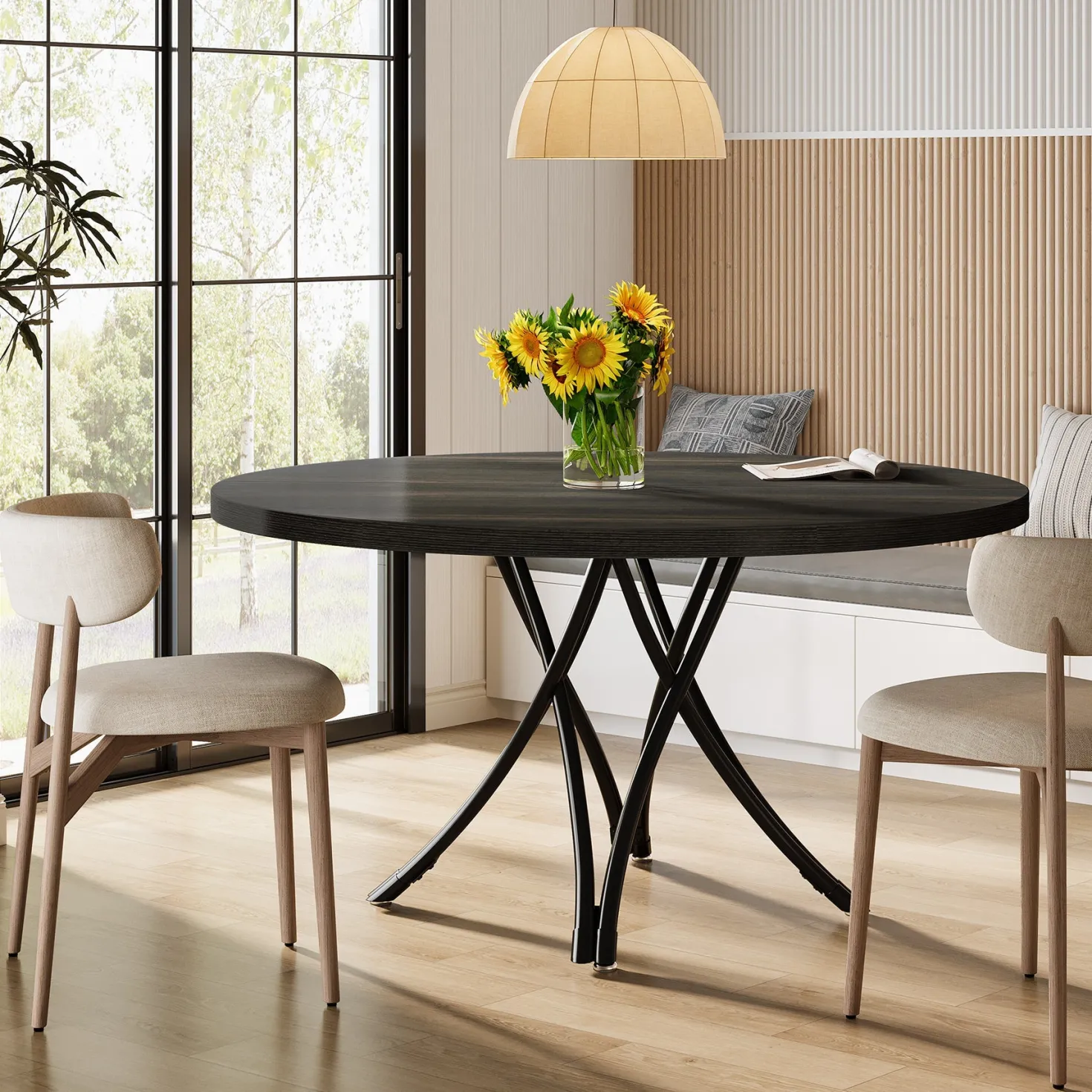 47" Round Dining Table, Modern Circle Kitchen Table for 4