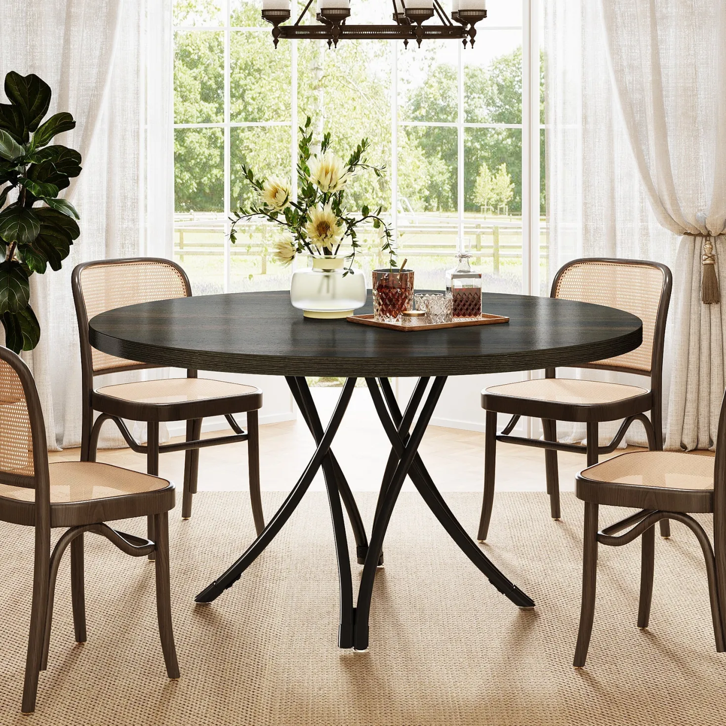 47" Round Dining Table, Modern Circle Kitchen Table for 4