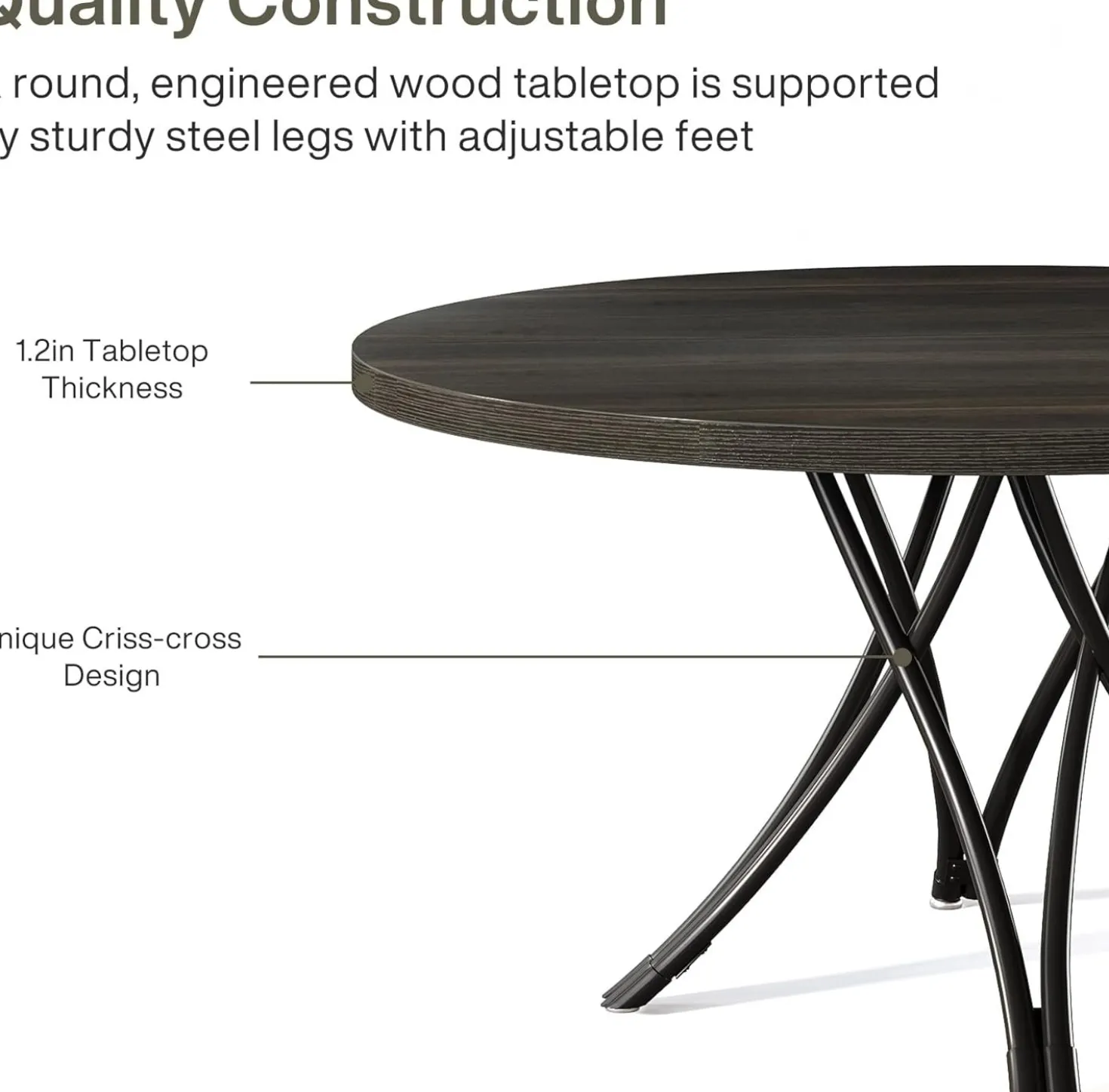 47" Round Dining Table, Modern Circle Kitchen Table for 4