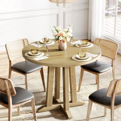31.5" Round Dining Table, Small Kitchen Table with Sturdy Base for 2-4