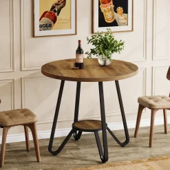 31.5" Round Dining Table, Small Kitchen Table with Open Shelves for 2