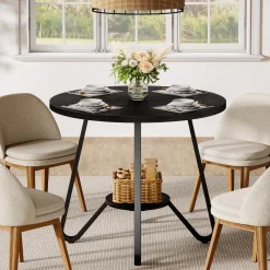 31.5" Round Dining Table, Small Kitchen Table with Open Shelves for 2