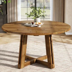 47" Round Dining Table, Solid Wood Kitchen Table with Sturdy Legs for 4-6